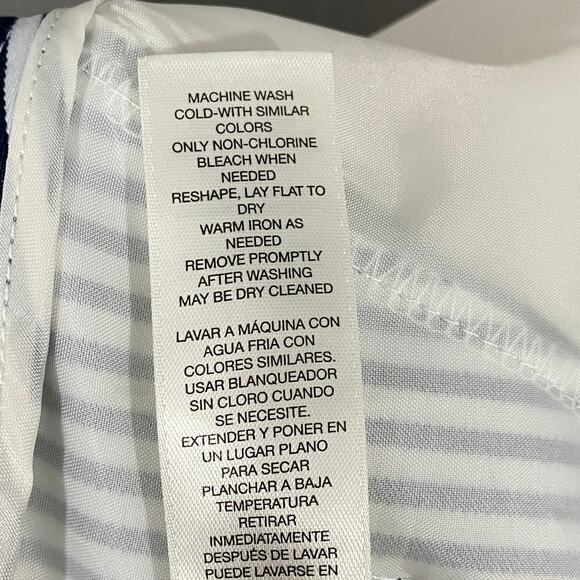 CHICOS Navy Blue White Pinstripe Cropped Stretch Poly Sailor Pants - Picture 6 of 8